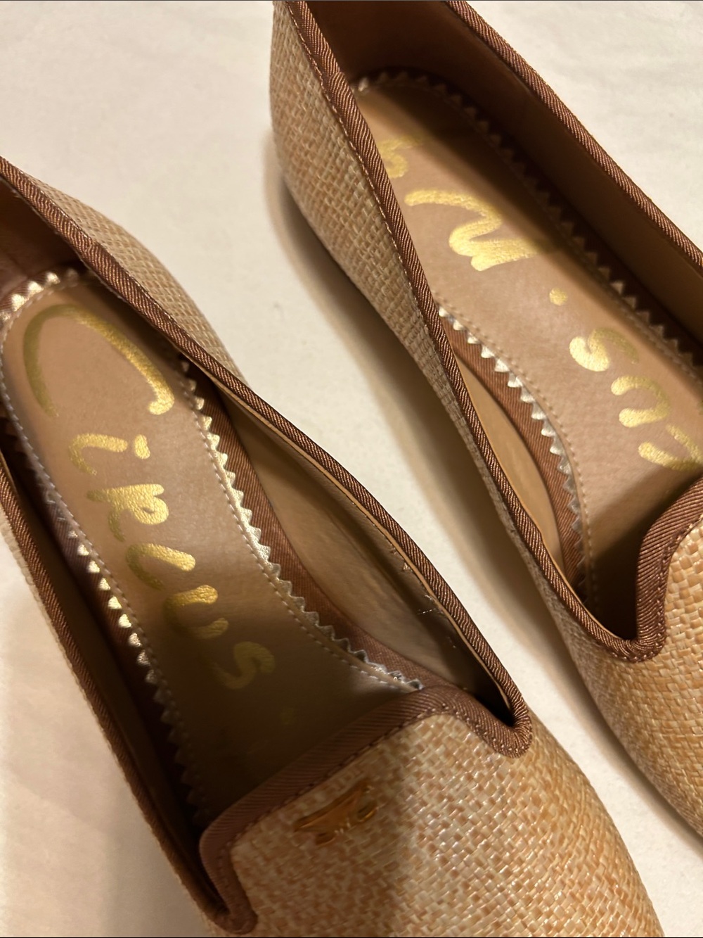 Sam Edelman Tan Woven Slip-On Loafers with Brown Trim - Picture 3 of 10